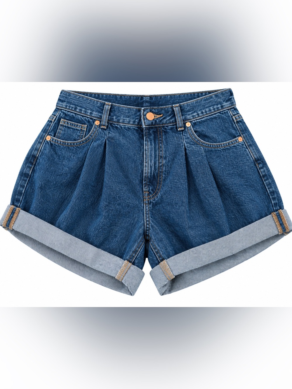 We The Free Dark Blue Pleated High-Rise Denim Shorts